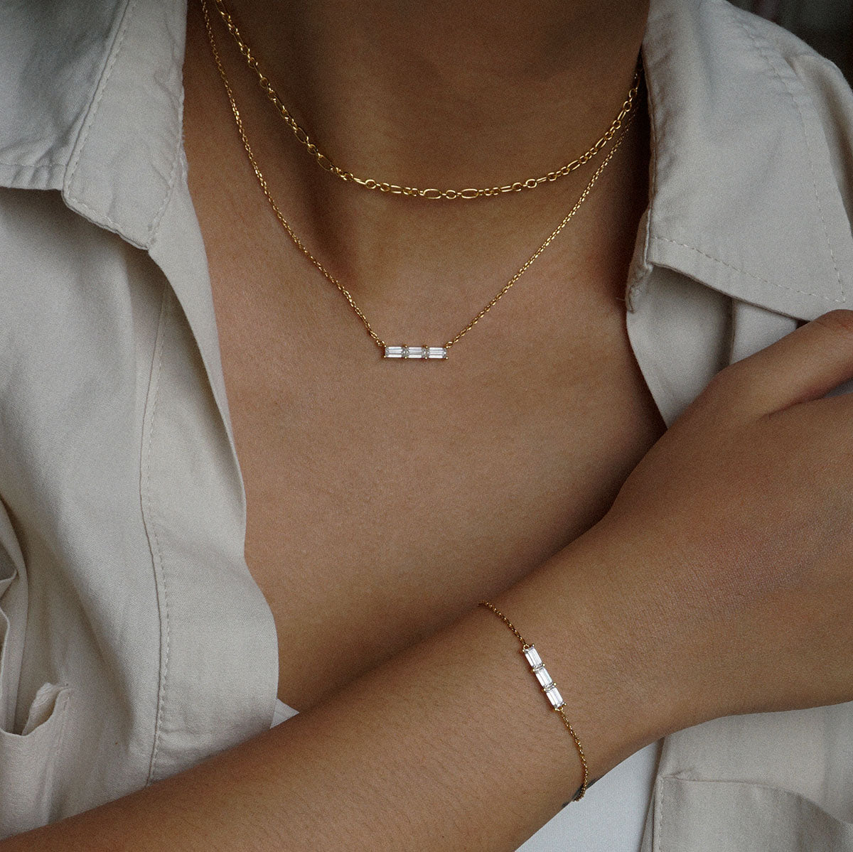 Triple Baguette Bar Necklace