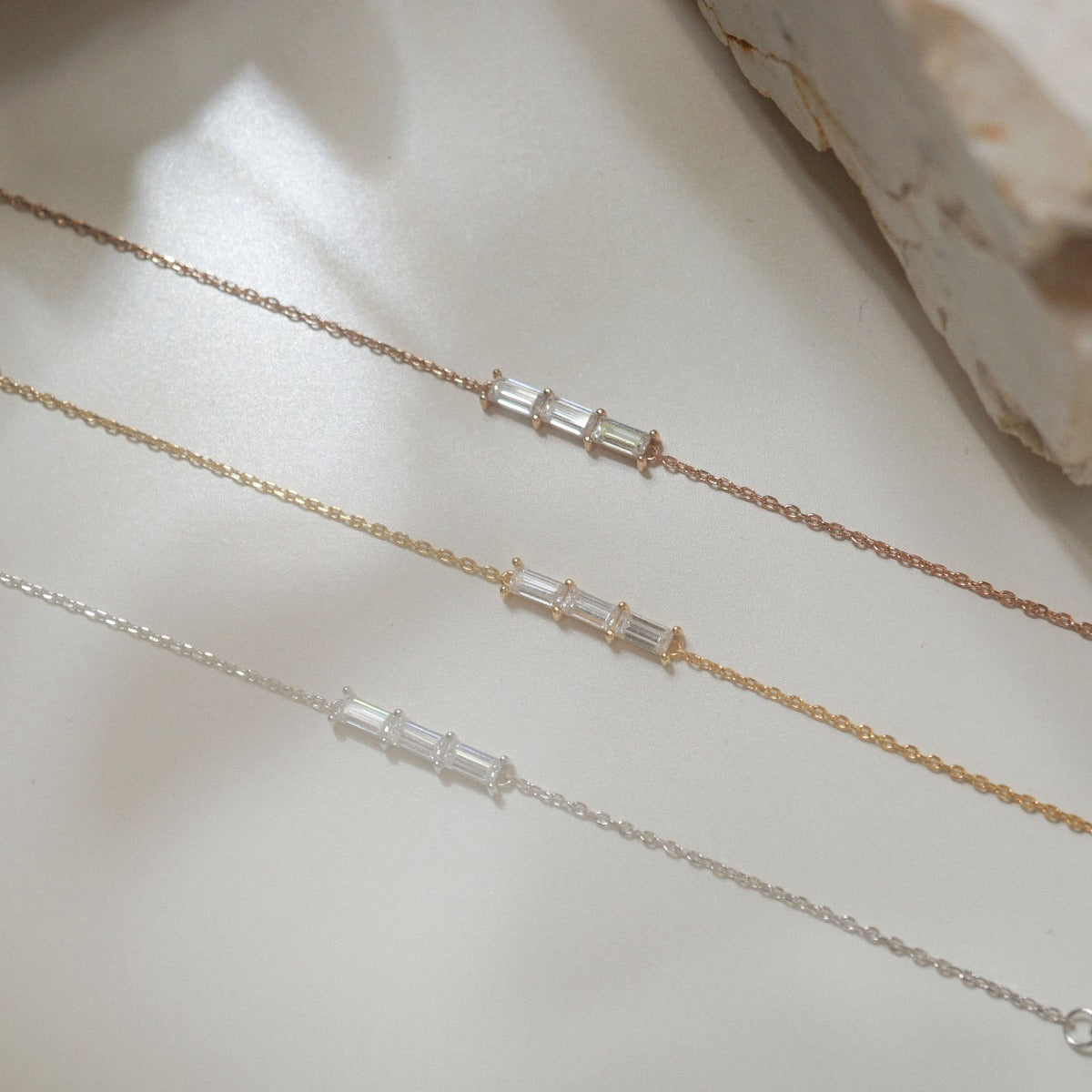Triple Baguette Bar Necklace