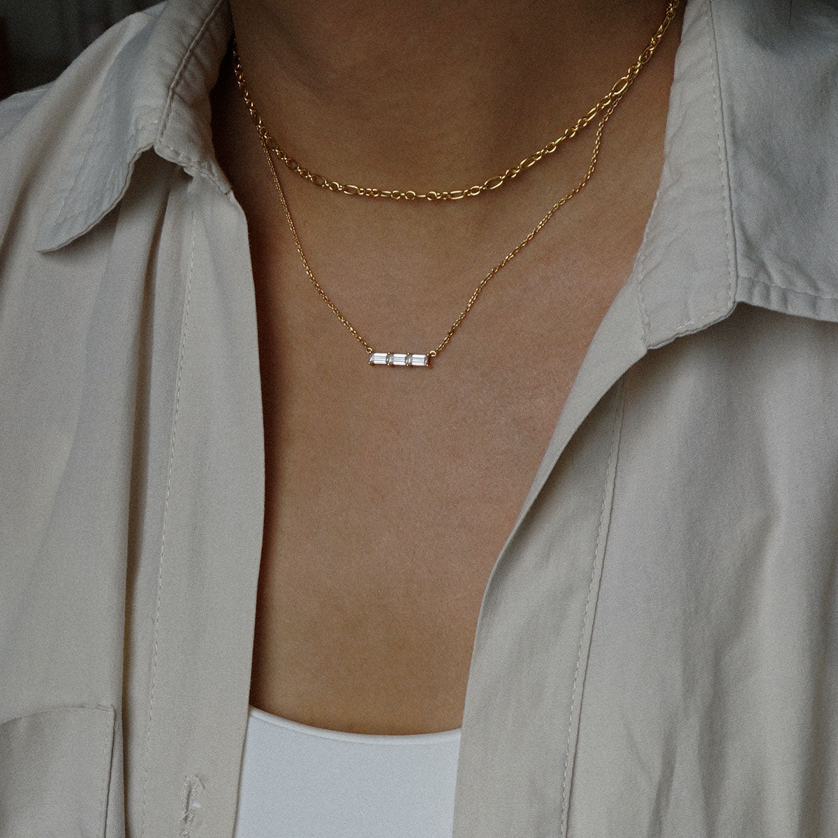 Triple Baguette Bar Necklace