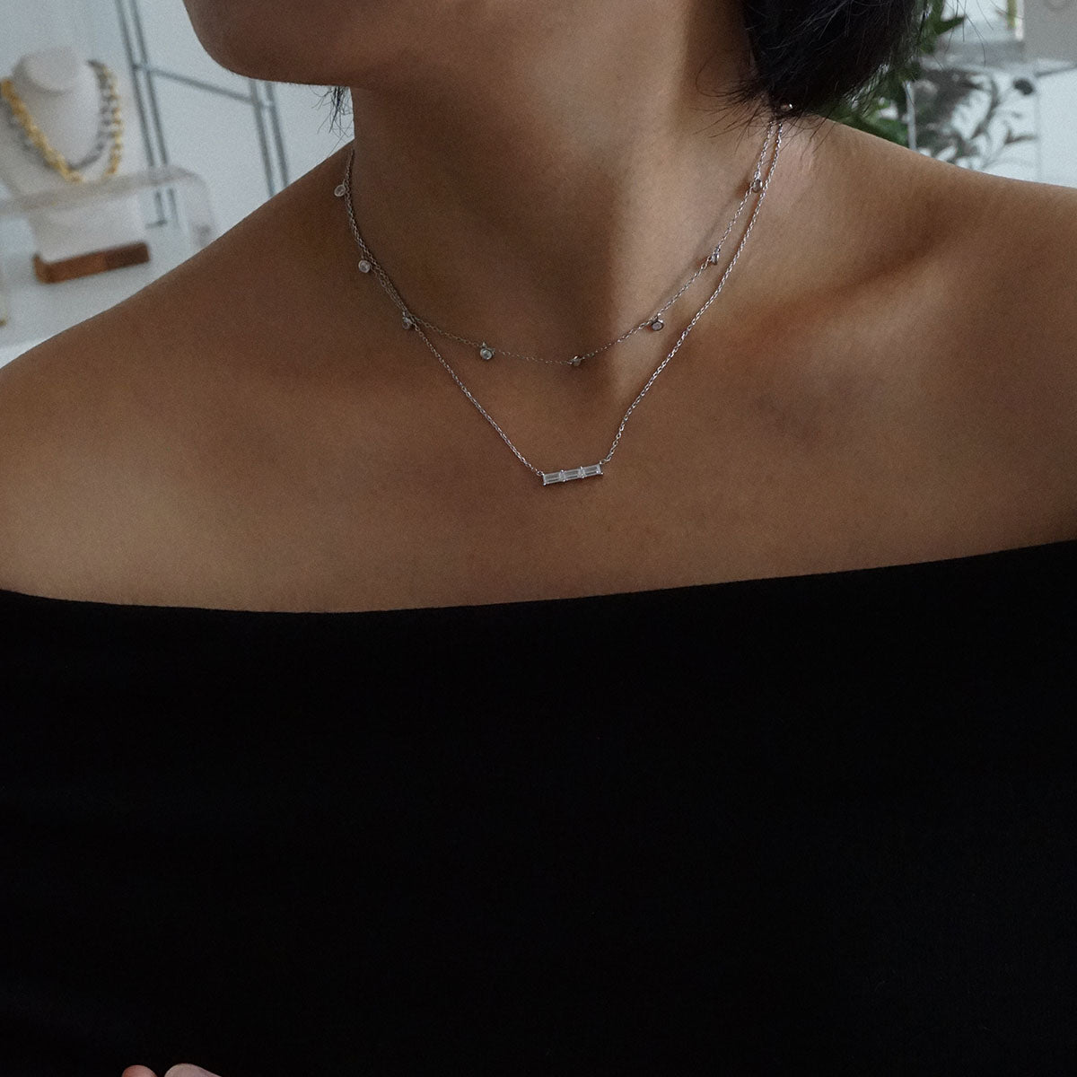 Triple Baguette Bar Necklace