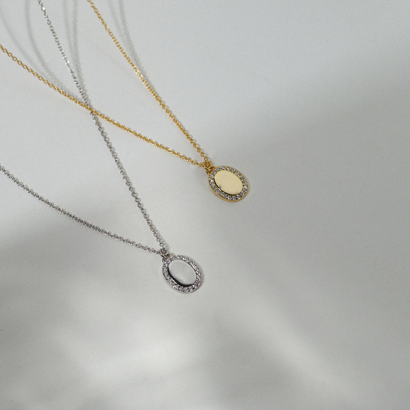 Pave Mirror Necklace (Engravable)